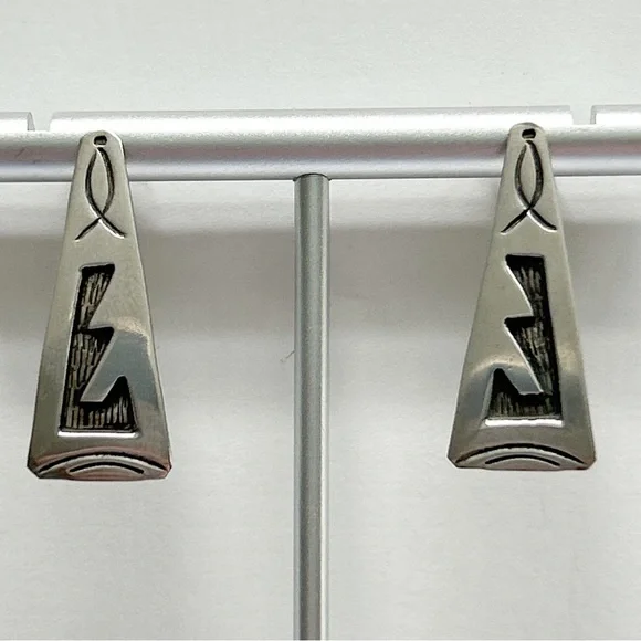 Vintage Hopi Overlay Sterling Silver Earrings